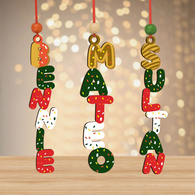Picture of Custom Christmas Name Letter Ornament - Stocking Tag for Kids - Toddler Christmas Tag - Kids Ornament - Christmas Tags