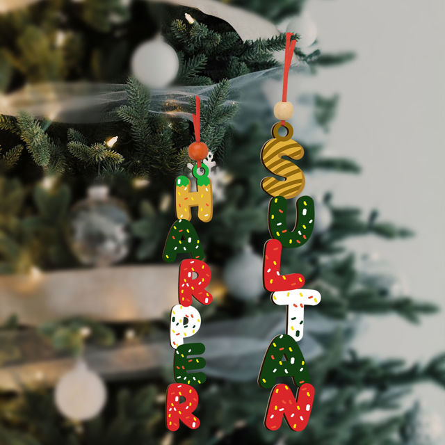 Picture of Custom Christmas Name Letter Ornament - Stocking Tag for Kids - Toddler Christmas Tag - Kids Ornament - Christmas Tags
