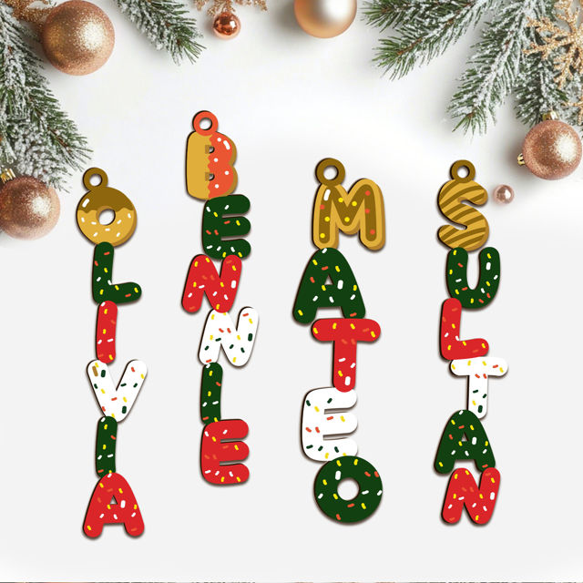 Picture of Custom Christmas Name Letter Ornament - Stocking Tag for Kids - Toddler Christmas Tag - Kids Ornament - Christmas Tags