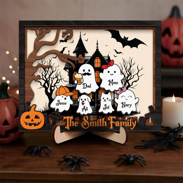 Picture of Custom Halloween Ghost Family Sign - Our Boo Crew - Personalised Wooden Halloween Family Sign - Halloween Decor