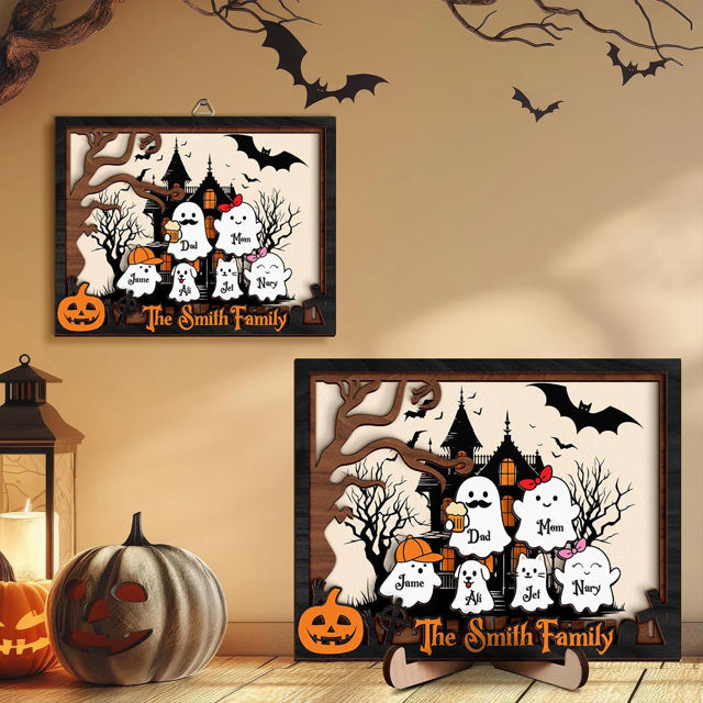 Picture of Custom Halloween Ghost Family Sign - Our Boo Crew - Personalised Wooden Halloween Family Sign - Halloween Decor