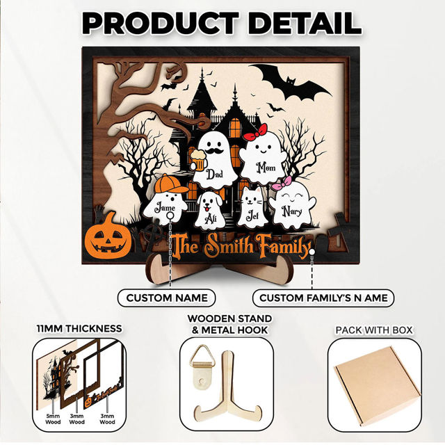 Picture of Custom Halloween Ghost Family Sign - Our Boo Crew - Personalised Wooden Halloween Family Sign - Halloween Decor