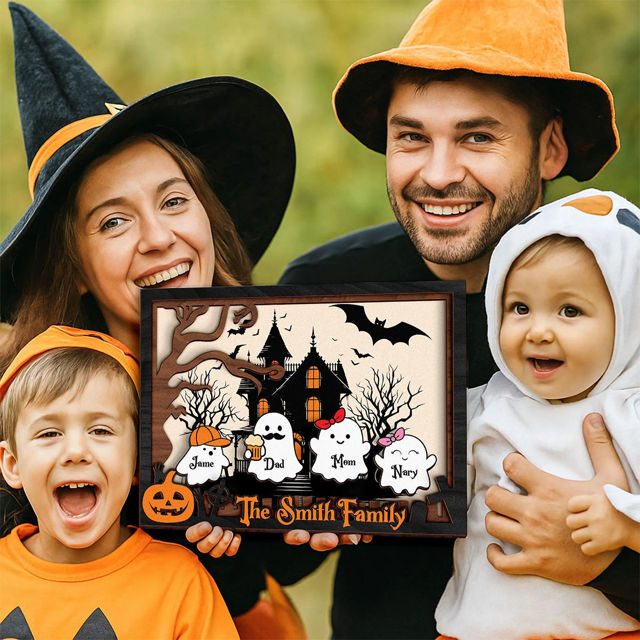 Picture of Custom Halloween Ghost Family Sign - Our Boo Crew - Personalised Wooden Halloween Family Sign - Halloween Decor