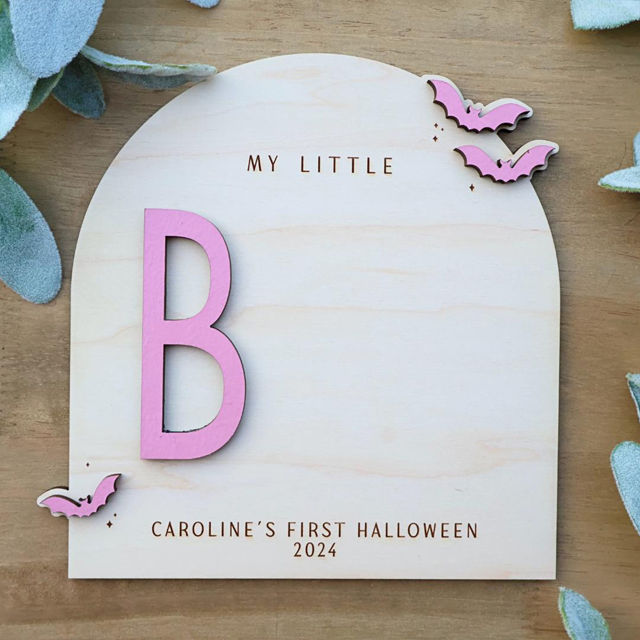Picture of Custom DIY Halloween Baby Footprint Art - Baby's First Halloween - Personalised Wooden Footprint Sign - Halloween Decor