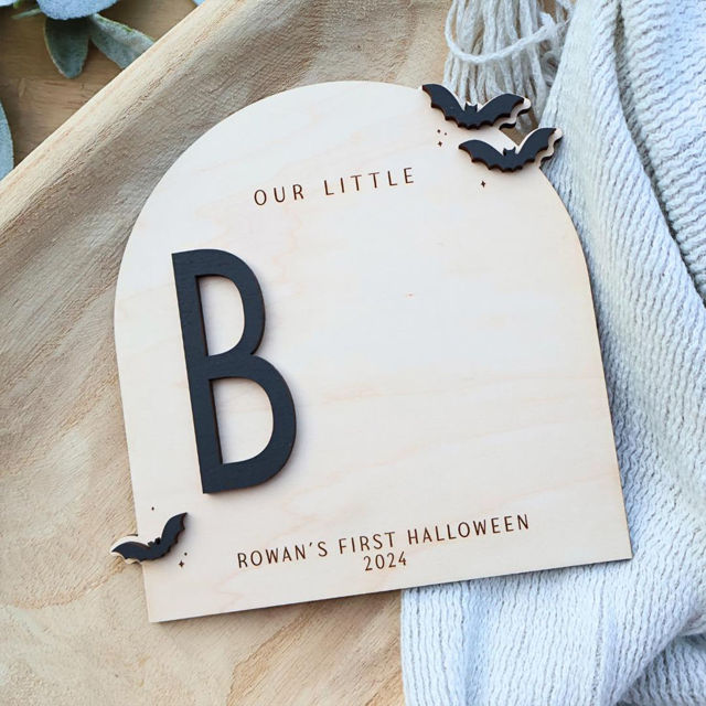 Picture of Custom DIY Halloween Baby Footprint Art - Baby's First Halloween - Personalised Wooden Footprint Sign - Halloween Decor