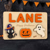 Picture of Personalized Wooden Puzzle Name Board - Halloween Theme - Orange Lettering Style - Halloween Baby Toddler Gift
