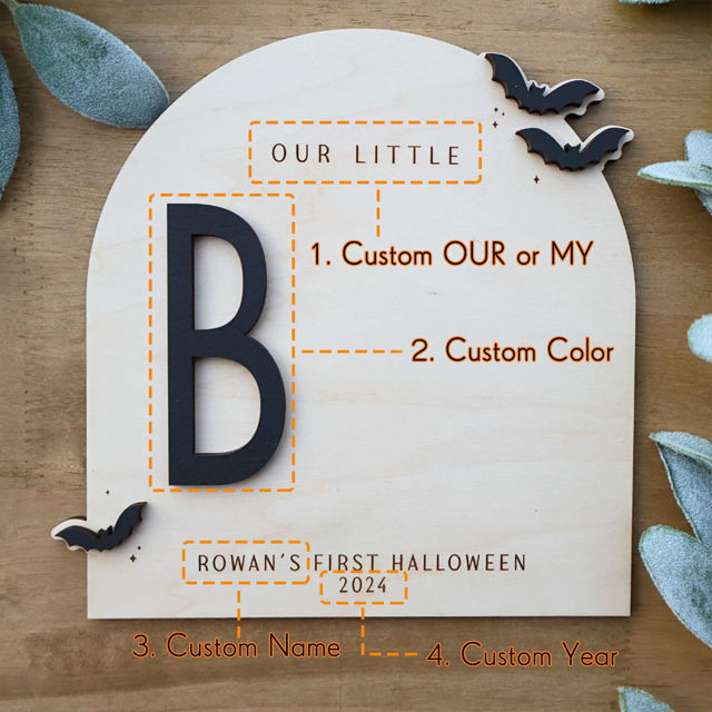 Picture of Custom DIY Halloween Baby Footprint Art - Baby's First Halloween - Personalised Wooden Footprint Sign - Halloween Decor