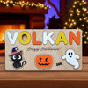 Picture of Personalized Wooden Puzzle Name Board - Halloween Themed - Candy Corn Color - Halloween Baby Toddler Gift