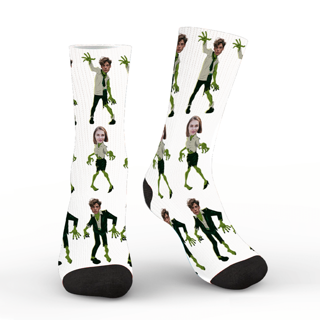 Picture of Halloween Zombie Custom Face Socks – Funny Personalized Monster Socks for Men Women Kids Gift