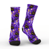 Picture of Halloween Custom Face Socks – Purple Spooky Skeleton Pumpkin Black Cat Personalized Socks for Men Women Kids