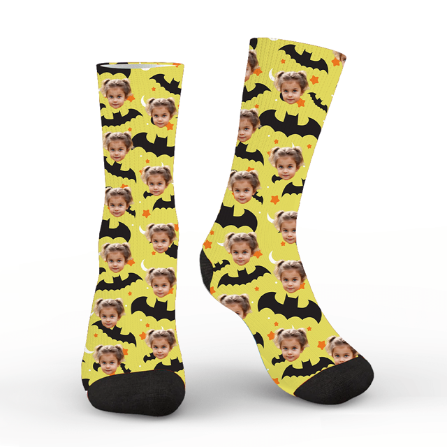 Picture of Halloween Custom Face Socks - Bats and Stars Personalized Funny Socks - Personalized Socks for Men Women Kids