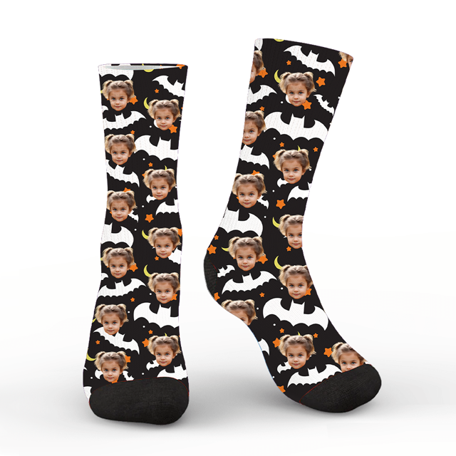 Picture of Halloween Custom Face Socks - Bats and Stars Personalized Funny Socks - Personalized Socks for Men Women Kids