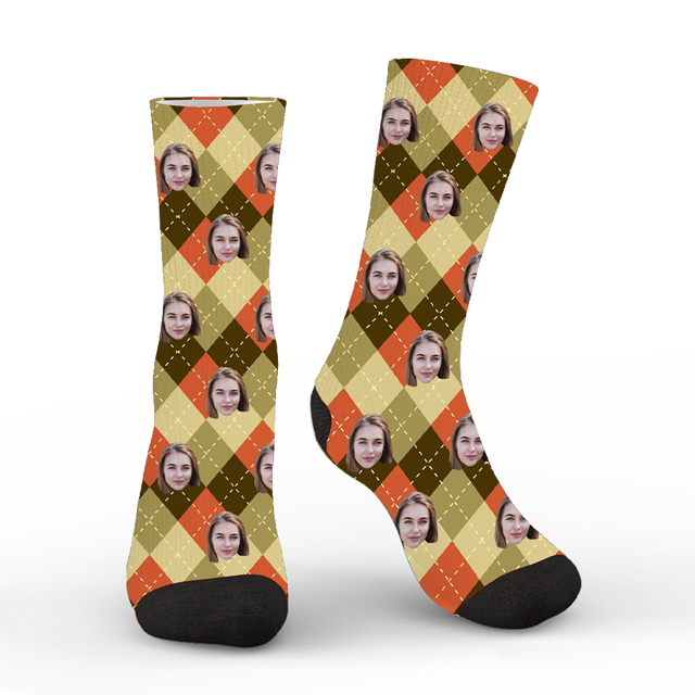 Picture of Halloween Custom Face Socks - Halloween Argyle Pattern - Personalized Socks for Men Women Kids