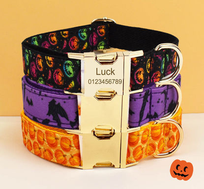 Picture of Personalized Pet Name Collar Set - Halloween Theme Series - Engraved Pet Name Tag Metal Buckle