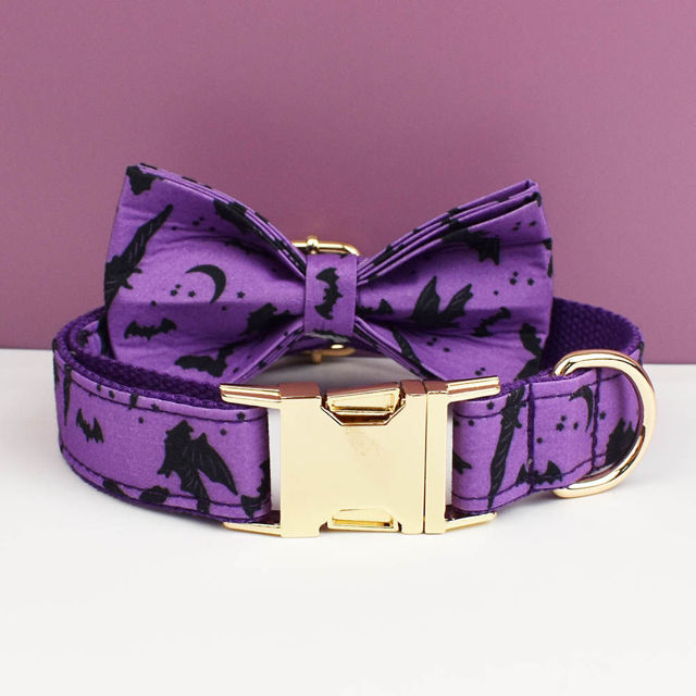 Picture of Personalized Pet Name Collar Set - Halloween Theme Series - Engraved Pet Name Tag Metal Buckle