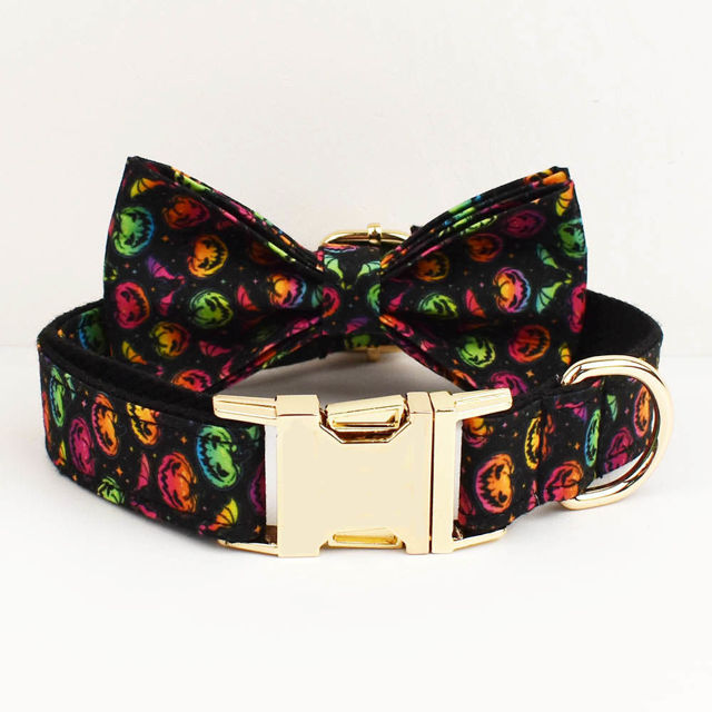 Picture of Personalized Pet Name Collar Set - Halloween Theme Series - Engraved Pet Name Tag Metal Buckle