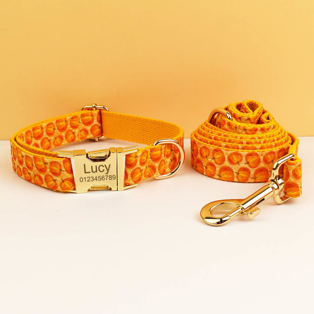 Picture of Personalized Pet Name Collar Set - Halloween Theme Series - Engraved Pet Name Tag Metal Buckle