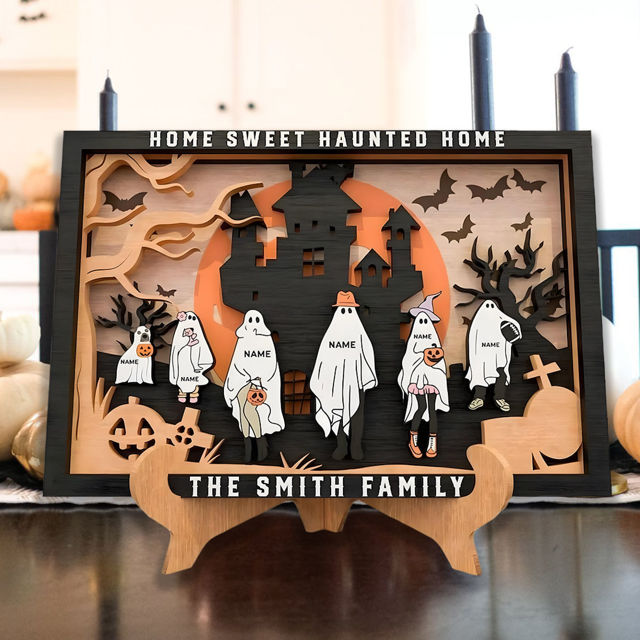 Picture of Custom Halloween Ghost Family Sign - Personalised Wooden Halloween Family Sign - Halloween Decor