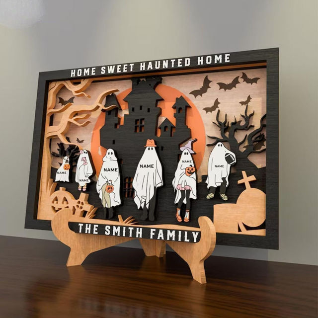 Picture of Custom Halloween Ghost Family Sign - Personalised Wooden Halloween Family Sign - Halloween Decor