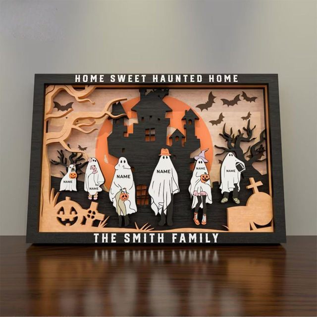 Picture of Custom Halloween Ghost Family Sign - Personalised Wooden Halloween Family Sign - Halloween Decor