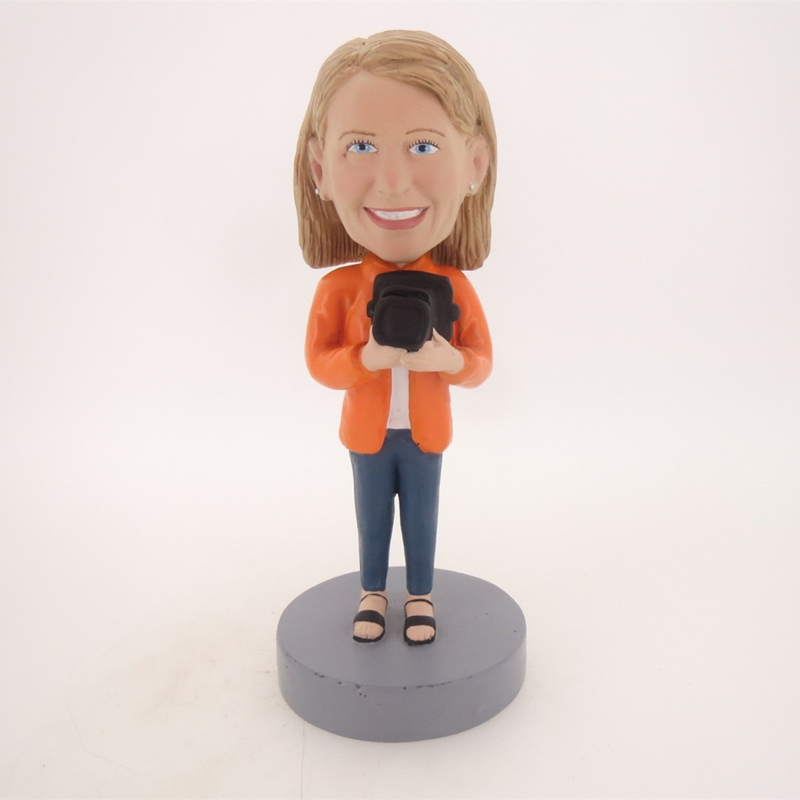 Picture of Custom Bobblehead Doll: Girl Holding Camera