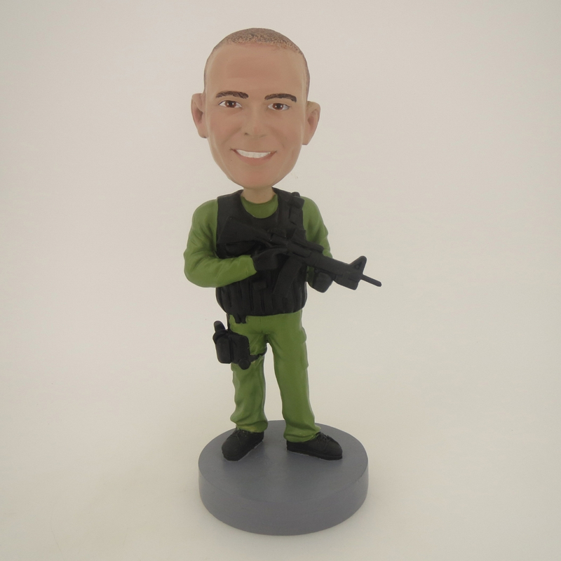 Picture of Custom Bobblehead Doll: Military Man With Gun And Walkie Talkie