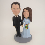 Picture of Custom Bobblehead Doll: Black Suit Groom Hand In Hand Couple