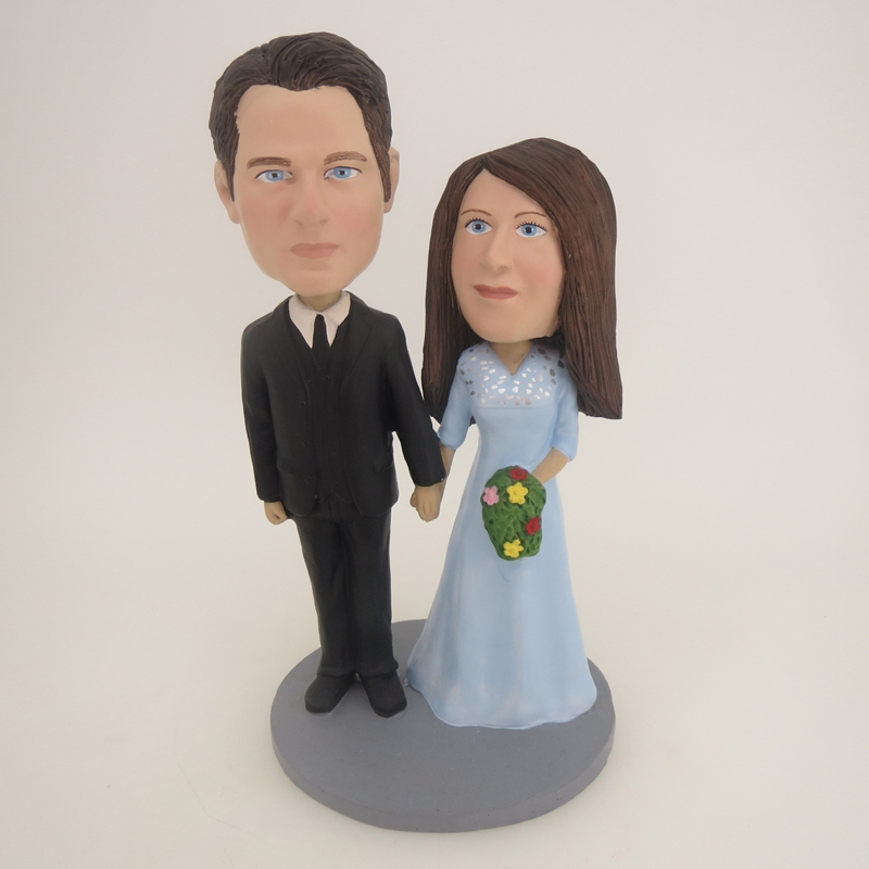 Picture of Custom Bobblehead Doll: Black Suit Groom Hand In Hand Couple