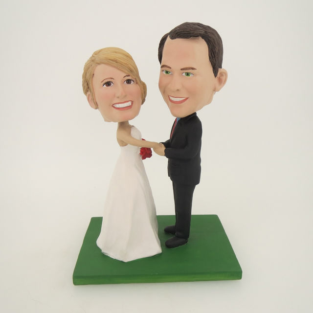 Picture of Custom Bobblehead Doll: Groom Holding Bride's Hand Wedding