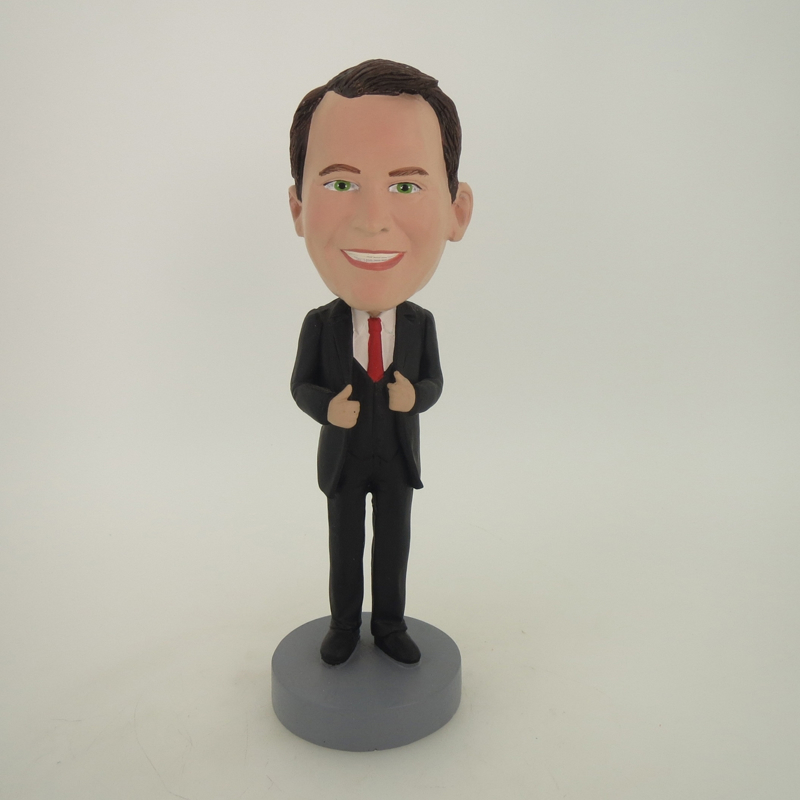 Picture of Custom Bobblehead Doll: Business Man In Nice Suit And Red Tie