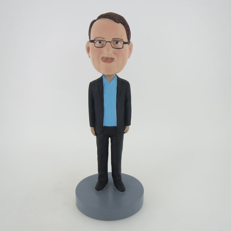 Picture of Custom Bobblehead Doll: Casual Man In Black Jacket And Inner Blue TShirt