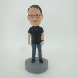 Picture of Custom Bobblehead Doll: Casual Man In Black Wearing Glass