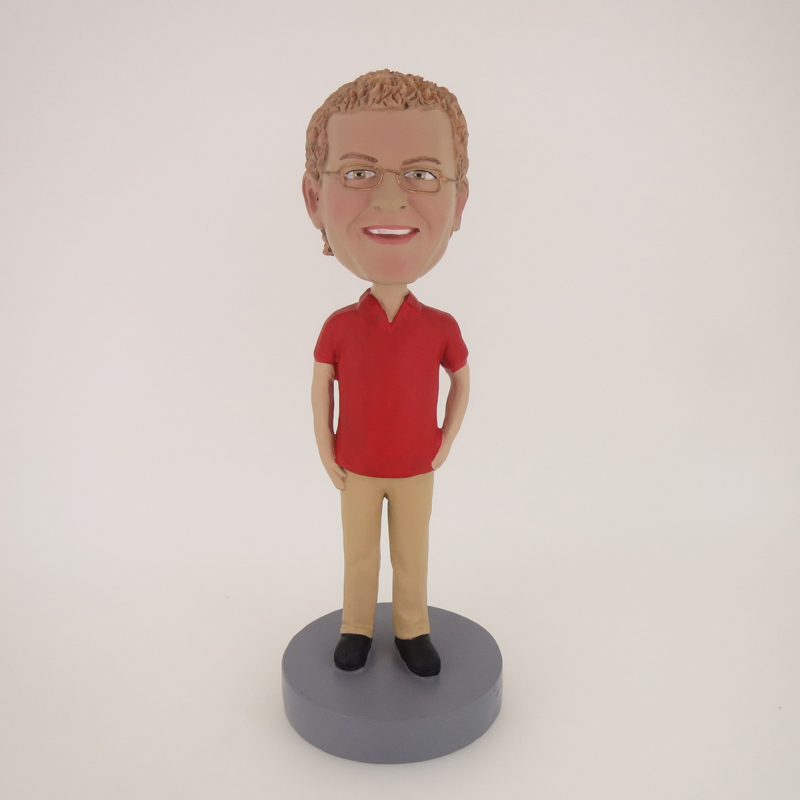 Picture of Custom Bobblehead Doll: Casual Man In Red And Brown