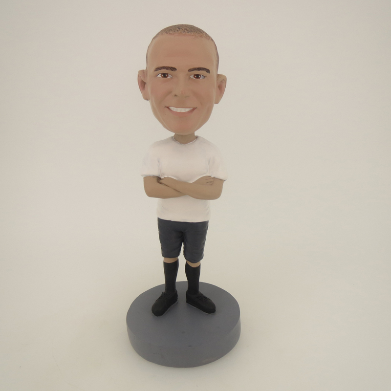 Picture of Custom Bobblehead Doll: Casual Man In White With Hands On The Chest