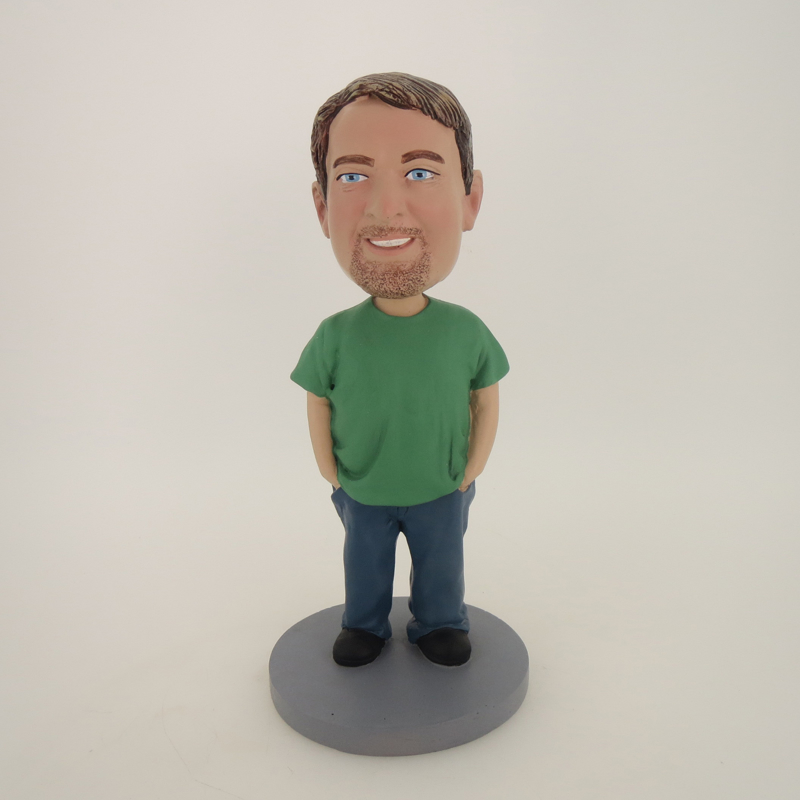 Picture of Custom Bobblehead Doll: Casual Man With Beard Having His Hands In Pocket