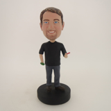 Picture of Custom Bobblehead Doll: Casual Man With Geen And Red In Hands