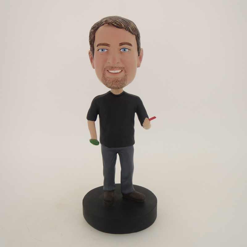 Picture of Custom Bobblehead Doll: Casual Man With Geen And Red In Hands