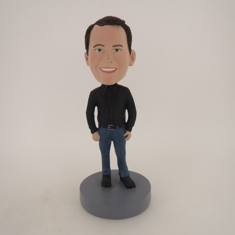 Picture of Custom Bobblehead Doll: Man In Black TShirt And Blue Jeans