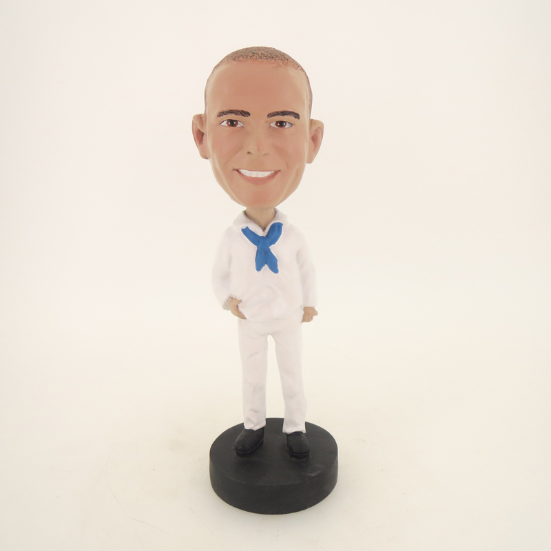 Picture of Custom Bobblehead Doll: Man In Pure White And Blue Tie