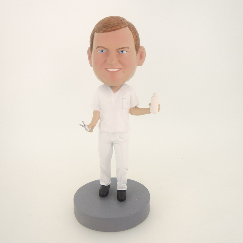 Picture of Custom Bobblehead Doll: Man In Pure White With Drink
