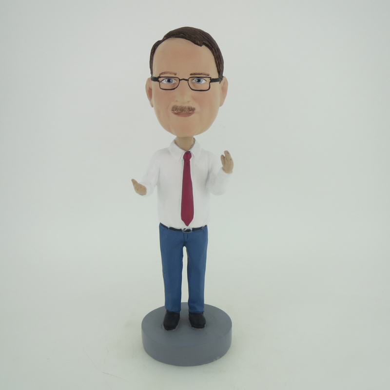 Picture of Custom Bobblehead Doll: Man In White With Red Tie