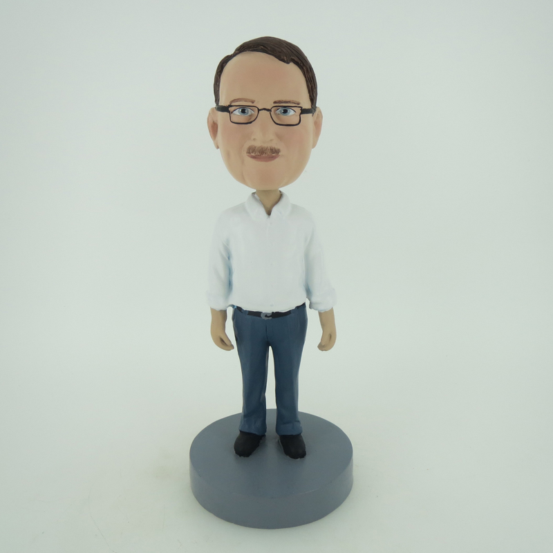 Picture of Custom Bobblehead Doll: Older Man In White And Blue