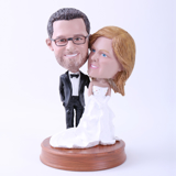 Picture of Custom Bobblehead Doll: Groom in Black Suit and Bride in White Dress on Wedding