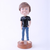 Picture of Custom Bobblehead Doll: Black T-shirt Casual Boy