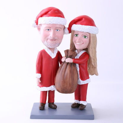 Immagine di Custom Bobblehead Doll: Santa Couple Holding Gift Bag