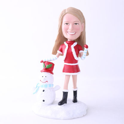 Bild von Custom Bobblehead Doll: Santa Girl With Snowman