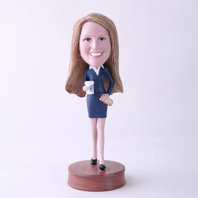 Picture of Custom Bobblehead Doll: Office Woman Holding Coffee