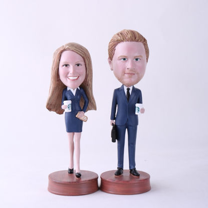 Immagine di Custom Bobblehead Doll: Office Couple Holding Coffee