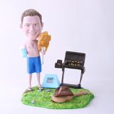 Picture of Custom Bobblehead Doll: BBQ Theme Man Holding Roast Chicken