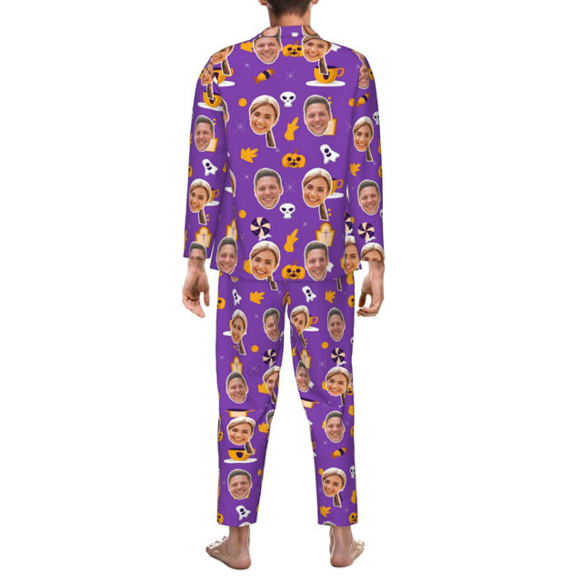 Picture of Halloween Themed Custom Pajamas - Personalized Face Long Sleeve Pajama Set - Purple Halloween Style